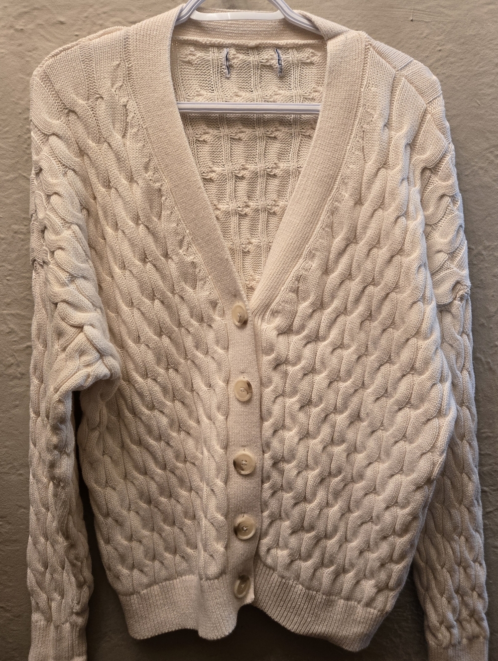 90s Ralph Lauren Style Cream Cable Knit Cardigan Cotton Cozy Core